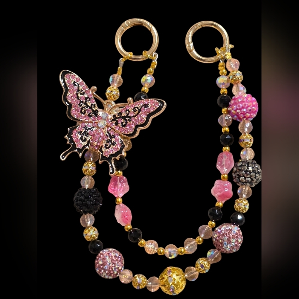 Elegant Pink Butterfly Bag Charm